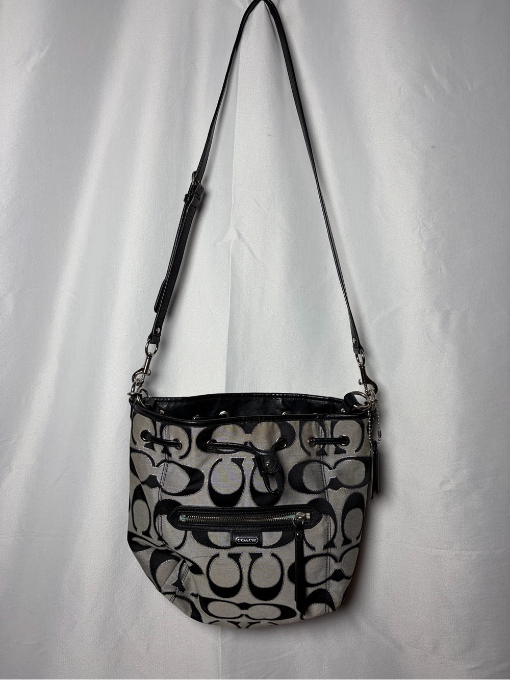 Coach Signature Canvas Shoulder Bag in Black and Gray - Picture 6 of 7